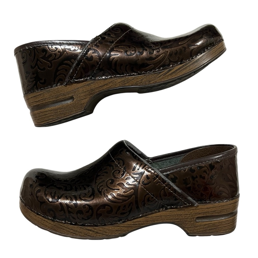 Dansko Brown Embossed Leather Clogs